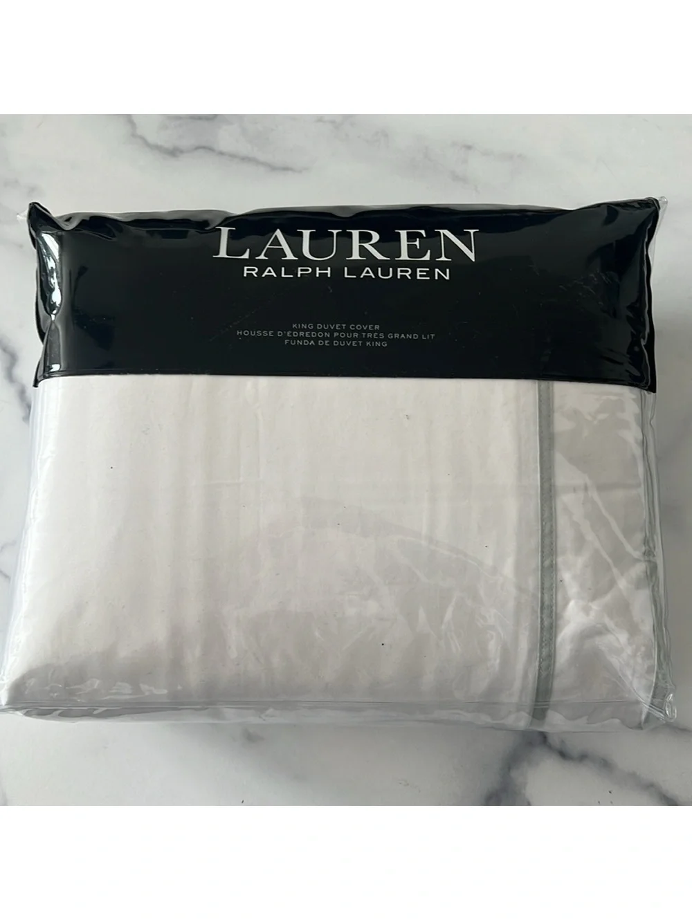 Lauren Ralph Lauren Spencer Sateen Border White Sage King Duvet Cover, NWT $420